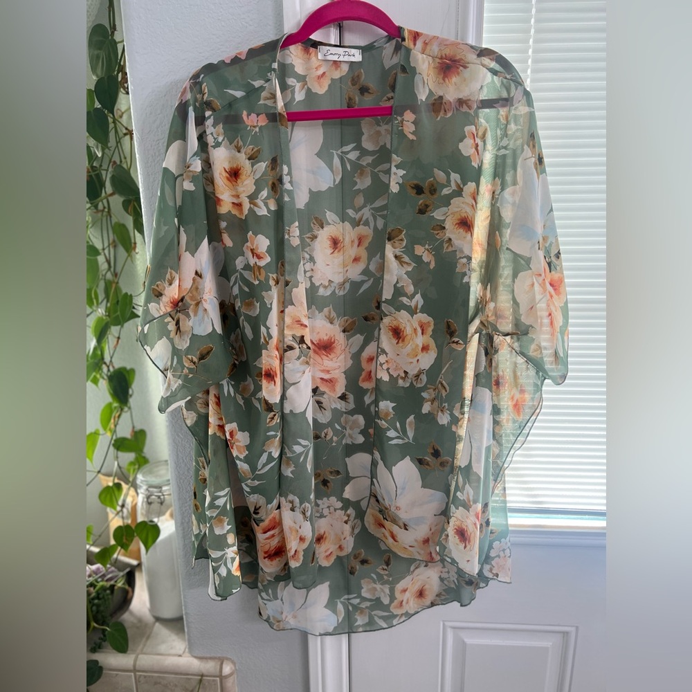 Floral transparent shawl. Boutique clothing.